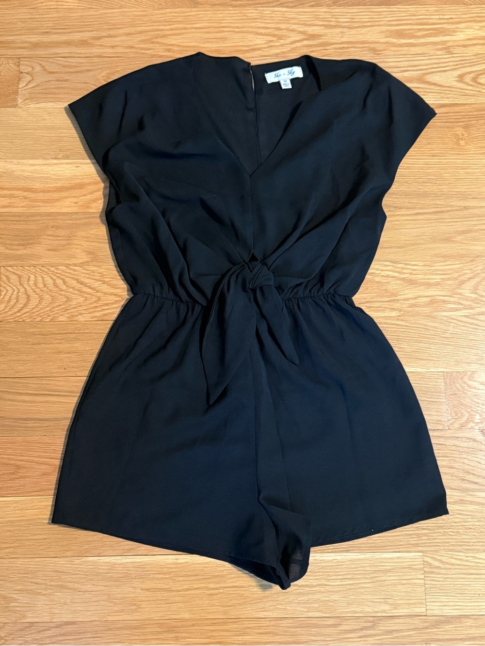 She + Sky Black V-Neck Tie-Waist One-Piece Romper